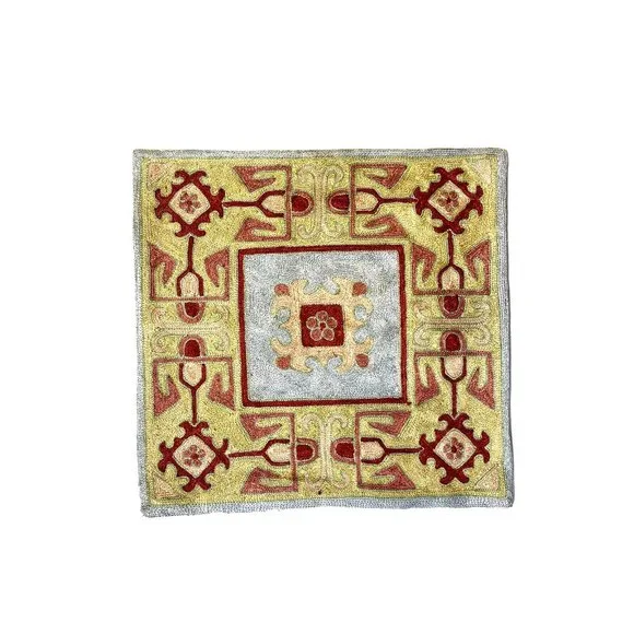 Vintage Raised Hand Embroidered Sham Pillow Cover Beautiful Red Gold Blue Luxury