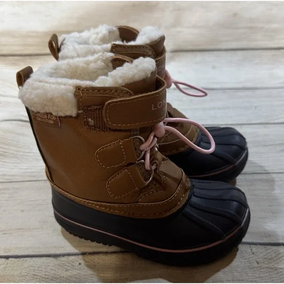 Toddler Girls London Fog Winter Snow Boots Hook Loop Brown Blue Size 6