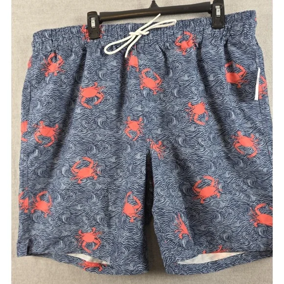 OLD NAVY Swim Trunks XL Red Crabs Nautical Mesh Pockets Elastic Tie Waist NEW