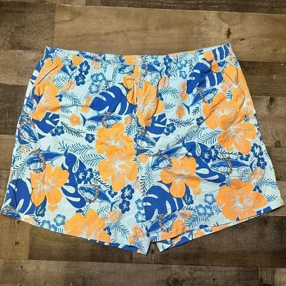 Columbia PFG Men’s Size XXL Swim Shorts Blue Orange Floral Print with Pockets