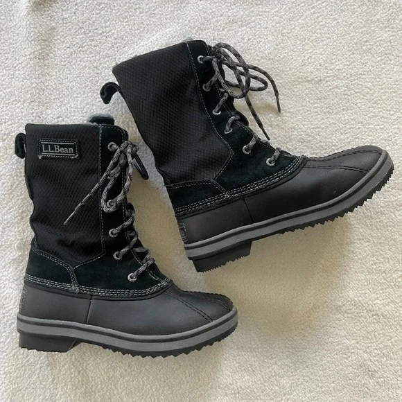 LL Bean Youth Boots Insulated 200g Waterproof Tek 2.5 Laceup Size 3 Black Duck