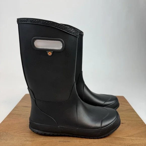 New NIB Big Kids‎ Childrens Bogs Rainboot Plush Black Waterproof Boots Sz 6 Y