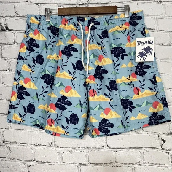 Trunks Surf and Swim Co Short Men Size‎ XL Lined Floral Island Ocean Print 6.5