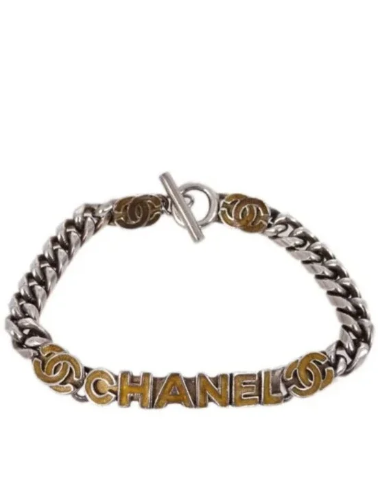 CHANEL Silver Chain Coco Logo Bracelet COA