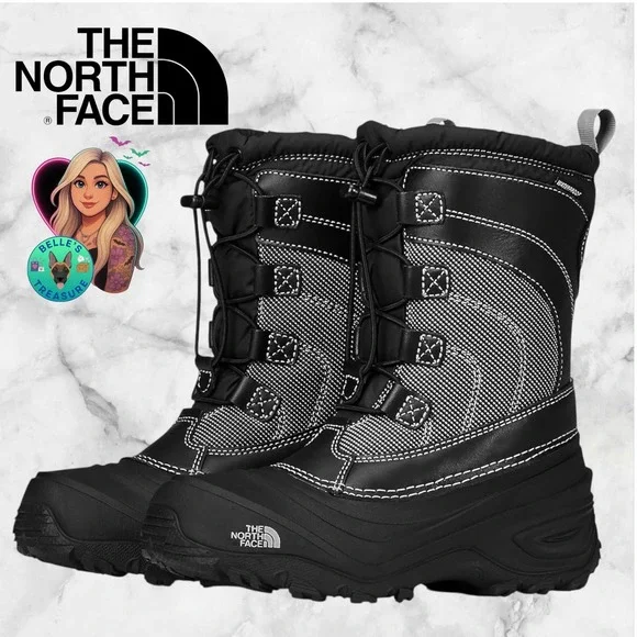 The North Face Youth Alpenglow IV Waterproof Snow Boots Kids 4 Black‎ Insulated