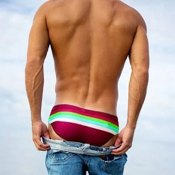 Men's Sexy Rainbow Swimsuit Resort wear Swim Briefs Red XL