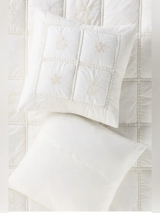 New Anthropologie vienne floral cotton embroidered euro sham lace white cover