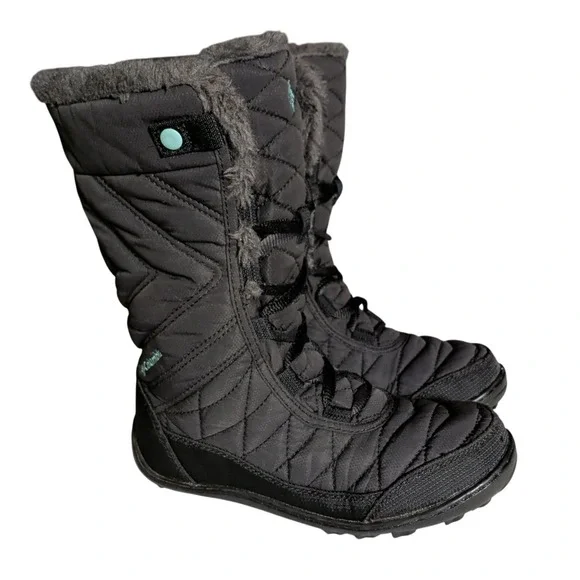 Columbia Minx Mid II Boots Kids Size 3 EU 34 Omni-Heat Snow Winter Black Quilted