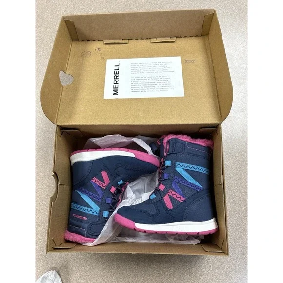 New Merrell Snow Crush 2.0 Waterproof Boots Color Navy/pink Size 6M Infants