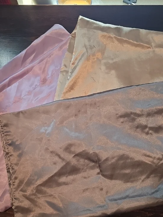 Lot of 3 Satin Polyester Pillowcases - Pink, Gold, Silver (Pilling)