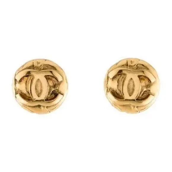 Chanel vintage raised quilted round earrings