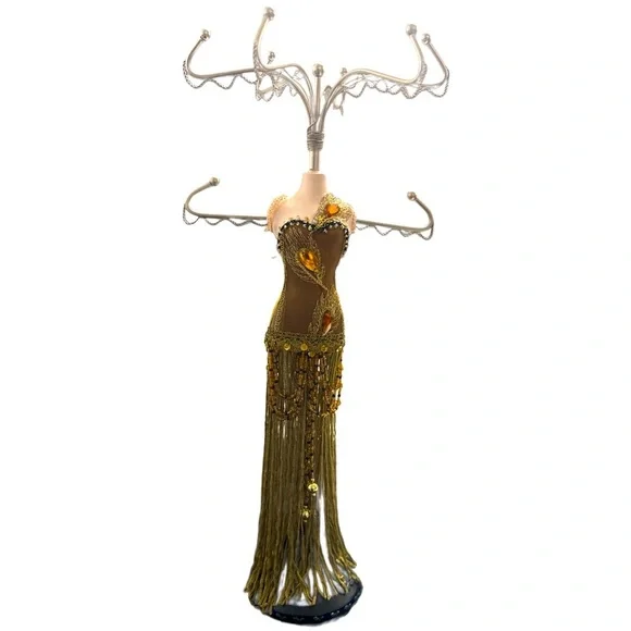 Mannequin Jewelry Holder Gold/Olive  Color Gown NEW 0157