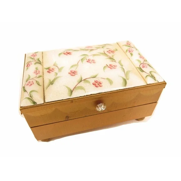 ANTIQUE‎ RARE PINK FLOWERS GREEN LEAVES GUILLOCHE ENAMEL TIERED JEWELRY BOX
