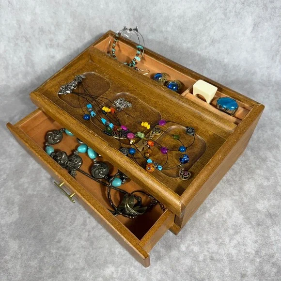 Vtg Rosalco The Commodore Wood Jewelry Box Dresser Valet Tray Organizer Drawer