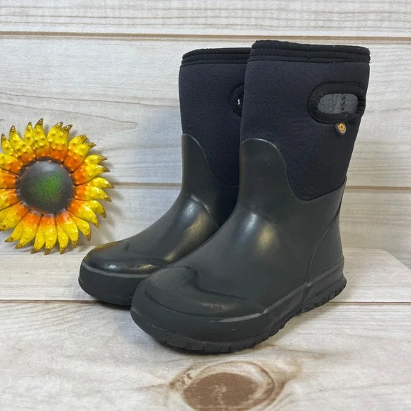 Bogs Kids Classic Waterproof Insulated Rain Snow Boots Black Pull On 12 Boys