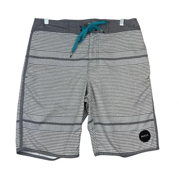 RVCA Board Shorts Mens 31 Gray Stripe Classic Non-Stretch Swim Trunks Surf