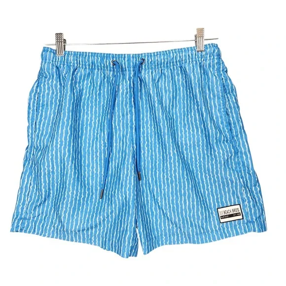 Vtg Beach Bros Mens sz M Swim Trunks Shorts Blue White Stripe Surfer Beach Retro