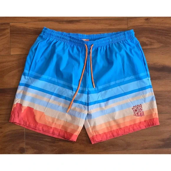State Forty Eight Mens Blue Sunset Stripe Arizona Desert Swim Trunks Size Large