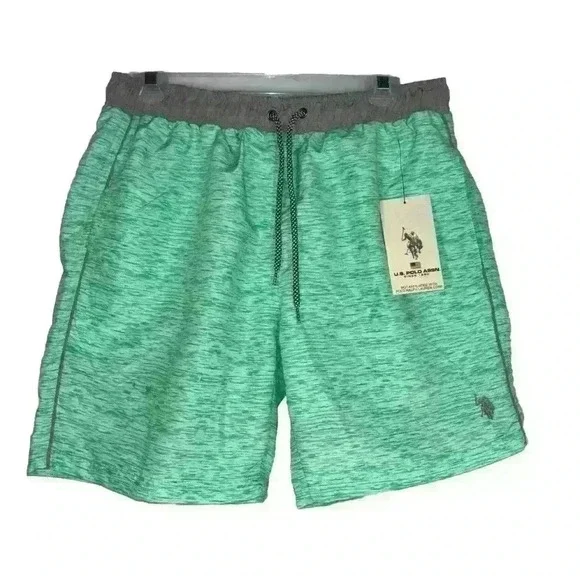 NWT US Polo Assn Green Swim Trunks Men’s Sz Medium Drawstring Waist Fully Lined