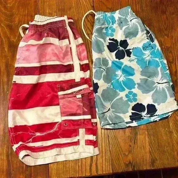 2 Pair Of Men's Swim Trunks Banana Split/Bsplit Draw String Waist Size Large