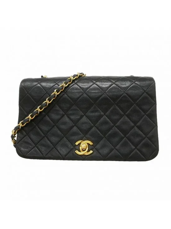 Chanel Shoulder Bag Quilted Lambskin Black Gold