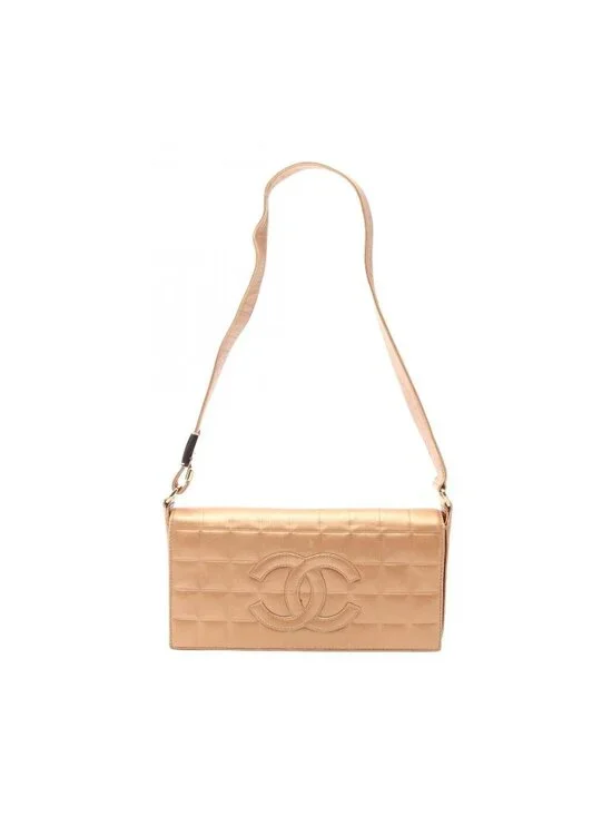 Chanel Shoulder Bag Choco Bar Rose Gold Leather