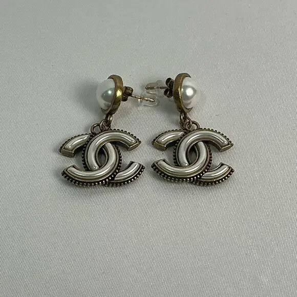 Chanel Antique Gold Pearl Earrings Estate Jewelry