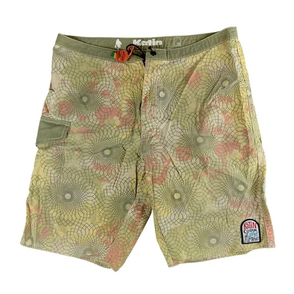 Katin‎ Mens Board Shorts Size 30 Green Orange Mandala Geometric Surf Trunks