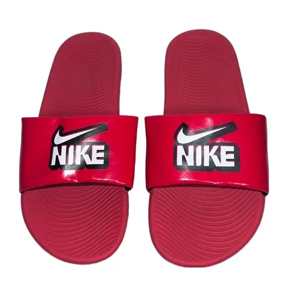 Nike Kids Slides Red Black Logo Sandals | Youth Size 6Y