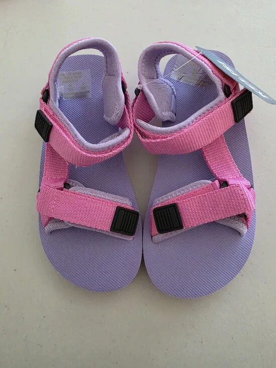 Kids Pink & Lavender Adjustable Hook-and-Loop Sandals