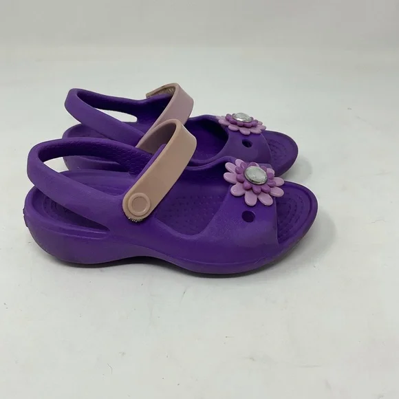 CROCS Purple Open Toe Petal Charm Sling Back Sandal size 6