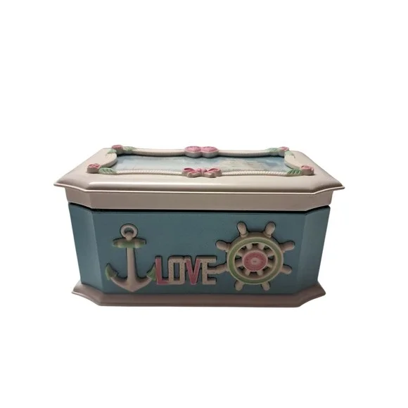 Blue Dancing Ballerina Couple Musical Jewelry Storage Box‎