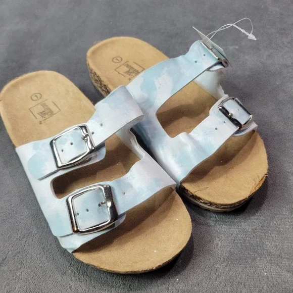 Extremely Me Girls Blue White Tie Dye Double‎ Buckle Slide Sandals Size 1