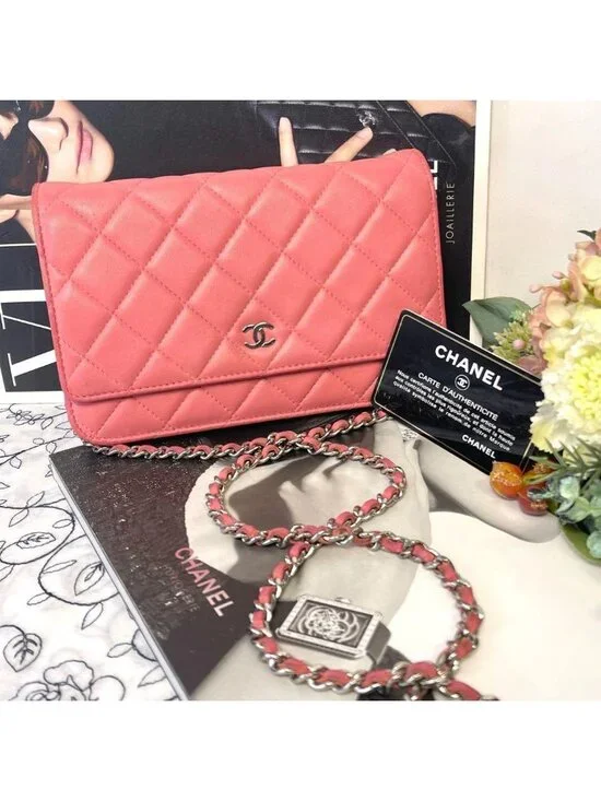 Chanel Chain Wallet Quilted Pink Silver Shoulder