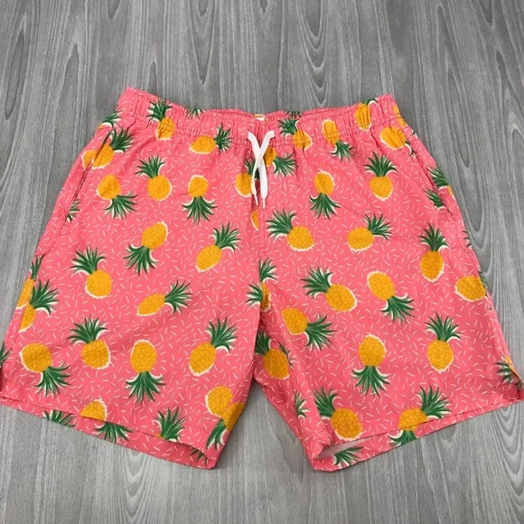Bearbottom Clothing Mens Pink Pineapple Swim Trunks Board Shorts 7 Inch Large