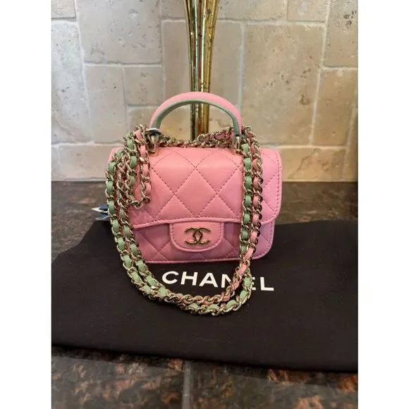 Chanel Mini Wallet On Chain Pink Lambskin Gold Card Shoulder Crossbody/Dust Bag