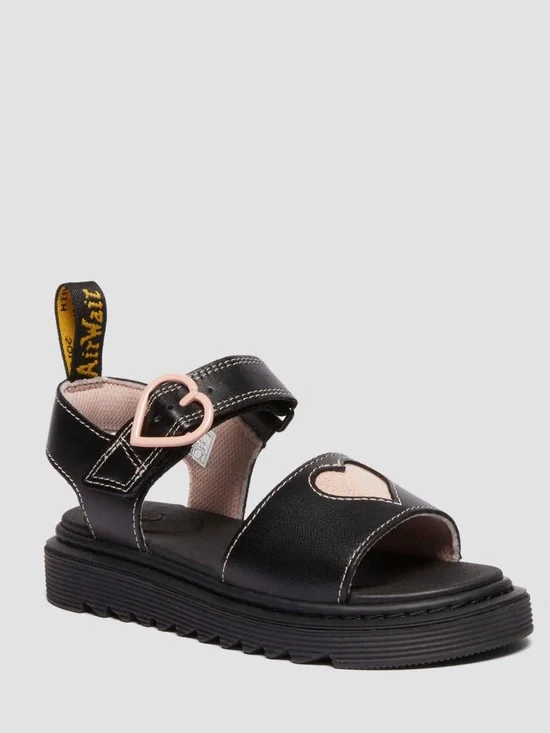dr marten Junior Marlow Hearts Leather Sandals in Black