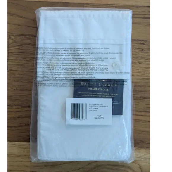 NWT Ralph Lauren King Sham Tux White Organic Cotton Palmer Percale Classic Crisp