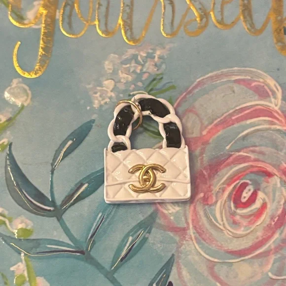 Chanel Mini White and Black Quilted Bag Charm
