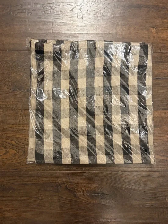 NEW Schoolhouse Linen Check Bolster Pillow Cover in Black/Ecru