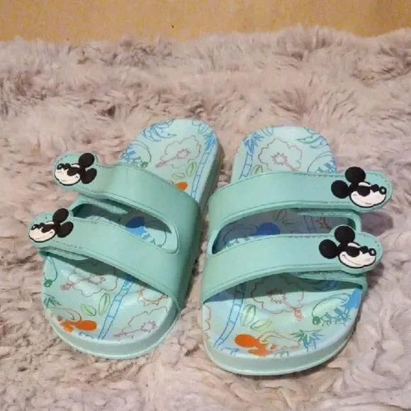 Disney Mint Green Slide Sandals with Mickey Design