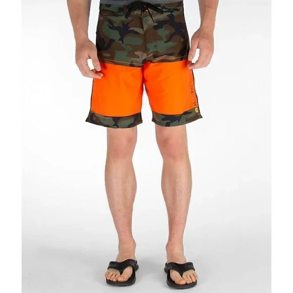 Billabong PX2 Platinum Mens Sz 40 Camo Green & Orange Boardshorts