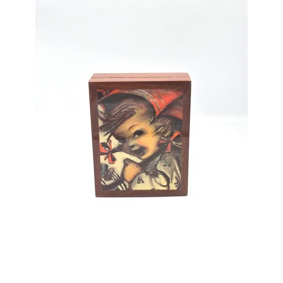 Vintage MAPSA‎ Swiss Musical Movement Wood Jewelry Trinket Box Angel