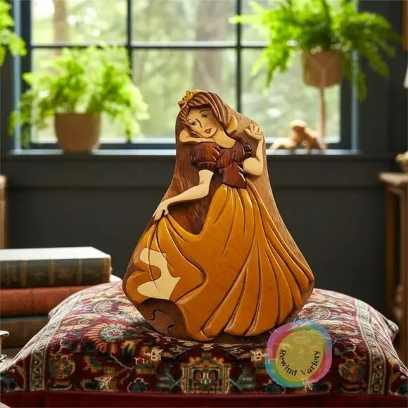Disney Snow White Intarsia Wood Puzzle Box Handcrafted Trinket Jewelry Case 7in