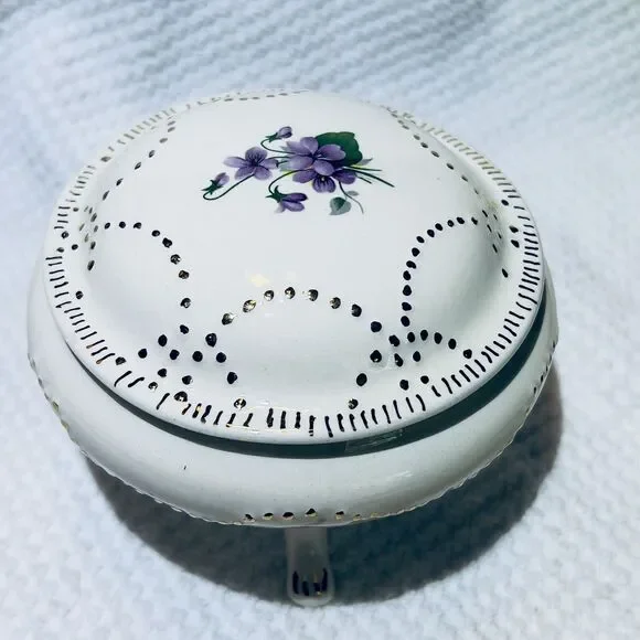 VTG Signed CRSP 1975 Trinket 3 leg Dish Box‎ 4.5x4.5x3 in Floral designed
