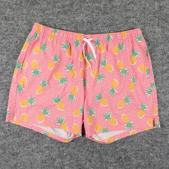 Bear Bottom Swim Trunk Mens‎ 2XL Pink Pineapple Print Mesh Lined Pool Beach