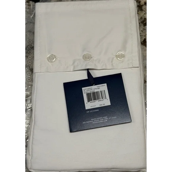 Ralph Lauren Home Organic Cotton Euro Sham Pillow Case Parchment Button‎ Closure
