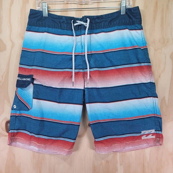 Billabong Originals All Day Mens Board Shorts Size 32 Blue Orange Striped Swim