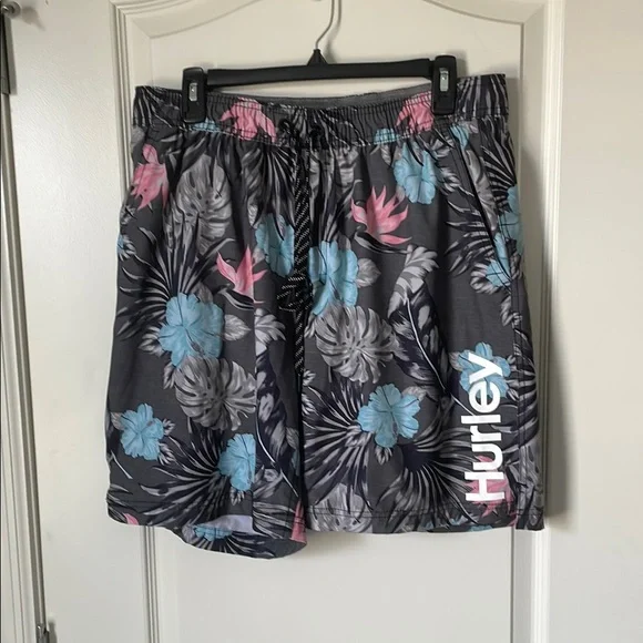 Hurley Tropical Floral Swim Shorts - Black and Blue