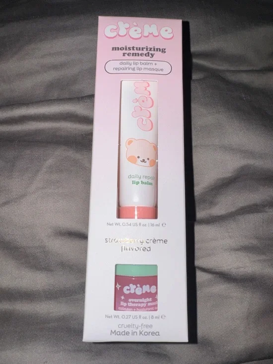 The Crème Shop Strawberry Crème Lip Repair Duo Balm + Mask K-Beauty New